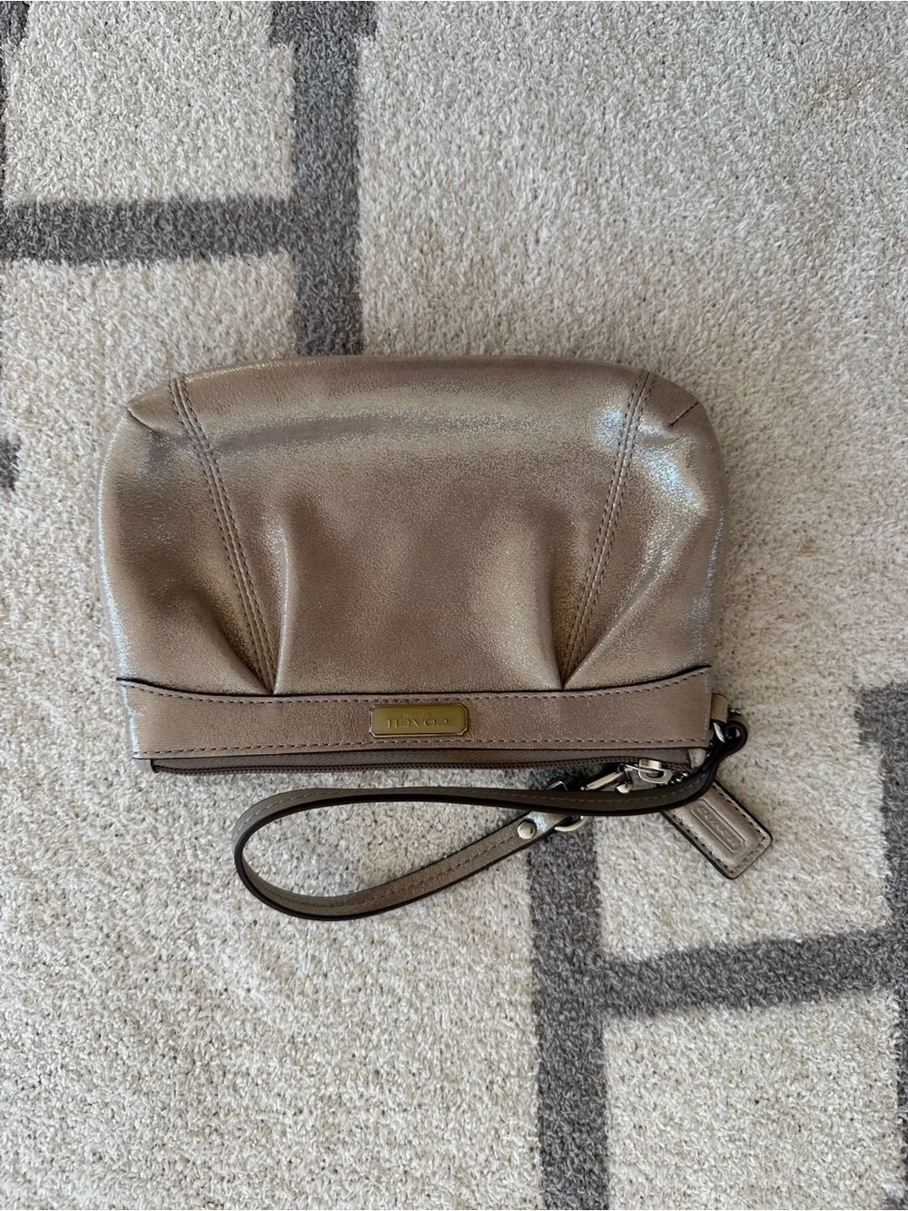 Coach Metallic Taupe Leather Wristlet y2k Coach